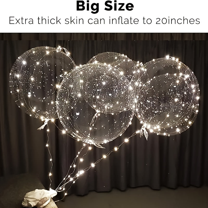 25PCS Set  (10 String Lights + 15 Balloons) Transparent Glitter Bubble Decorations, Suitable for Weddings, Engagements, Christmas, New Year, and Valentine's Day - Battery Operated (AA Batteries Not Included)