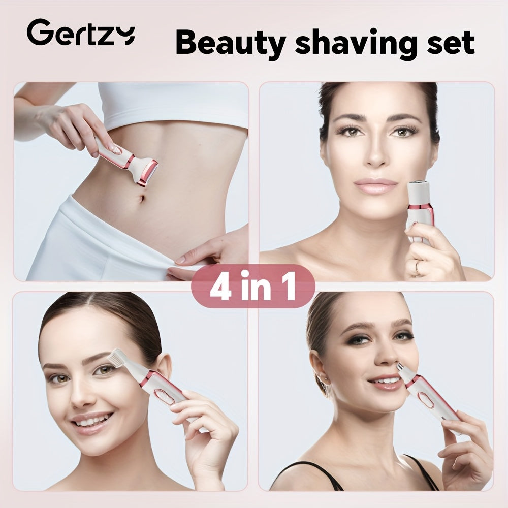 4-In-1 Set Rechargeable Electric Shaver for Women - Trimmer for Face, Nose, Legs, Underarms, And Bikini Area - Suitable for Wet And Dry Use, Pain-Free Grooming Set - Compact And Rechargeable, Perfect Gift