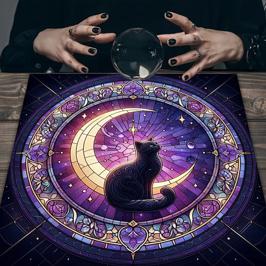 Square Tarot Card Tablecloth, Machine Made Woven, with Pentagram Moon Flower Design, for Pagan Pendulum Witchcraft Tools, Tarot Card Witchcraft Altar Divination Board Game Decoration