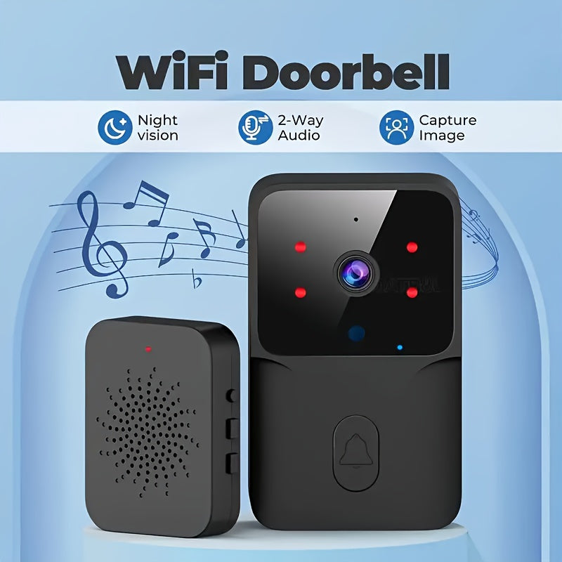 Wireless Smart HD Video Doorbell - 2.4G Wi-Fi, Night Vision, Voice Modification, Two-Way Communication, Photo Capture, Recording - Rechargeable Home Office Security Doorbell with Integrated Battery