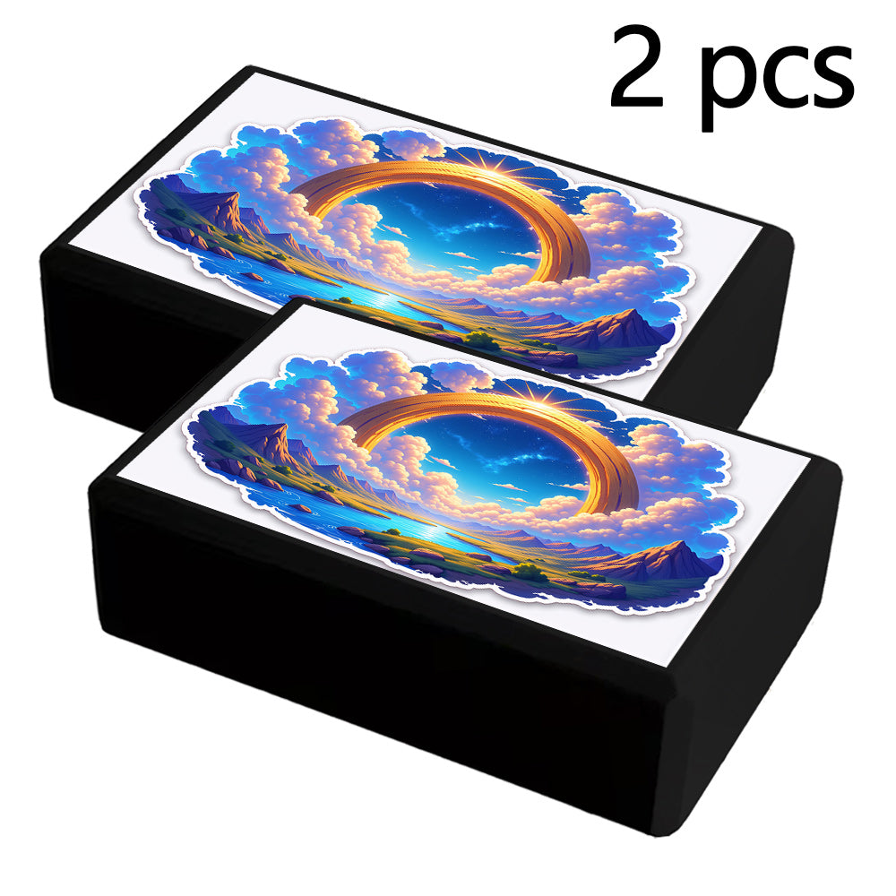 2 PCS Set Home Gym Exquisite Printed Yoga Blocks: Majestic Mountains and Rivers, Radiant with Infinite Light, Fully Displaying the Beauty of Nature. Professionally Recommended! Made from High-density EVA Lightweight Material,