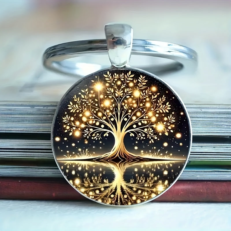 TREE OF LIFE Luminous Keychain - Stainless Steel, Golden & Black Design, Fashionable Accessory for Women Men, Festive Accessory | Tree Of Life Design | Illuminating Feature, Tree Of Life Gift