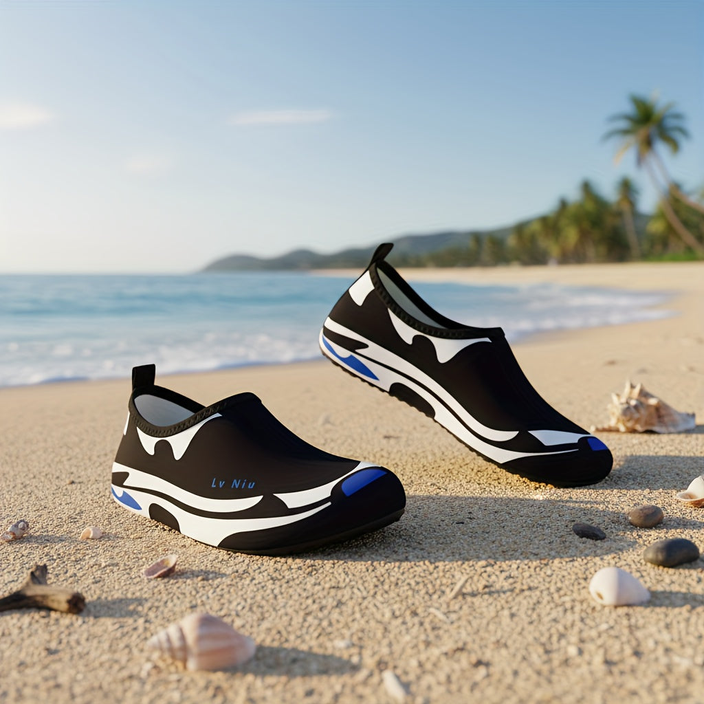 Quick-Dry Water Shoes for Men & Women - Lightweight Breathable Fabric with TPR Sole, Black & Blue Accents - Perfect for Swimming, Beach, Yoga, Camping & Outdoor Activities - Summer Essential, Beach Footwear, Sleek Design, Fle