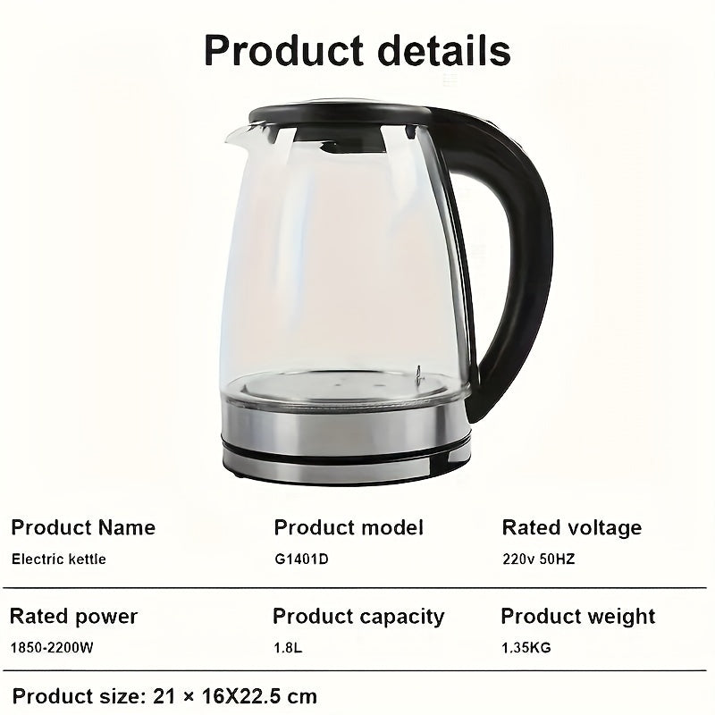 1.8L Smart Temperature Control Glass Electric Kettle with LED Lighting, Fast Boil, Swivel Base, 7 Color Modes, Black, UK Plug, 2200W High Power, Anti-Dry Burning, Leak/Short Circuit Protection, Adjustable Temperature Kettle |