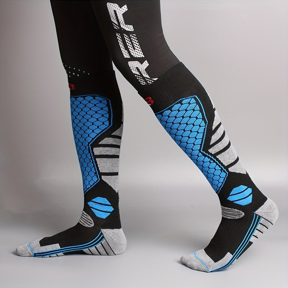 3 Pairs Men's Winter Thick Warm Breathable Hiking Ice Skating Skiing Knee-High Outdoor Sports Socks - EU 39-45, US 6.5-11.5, UK 6-11