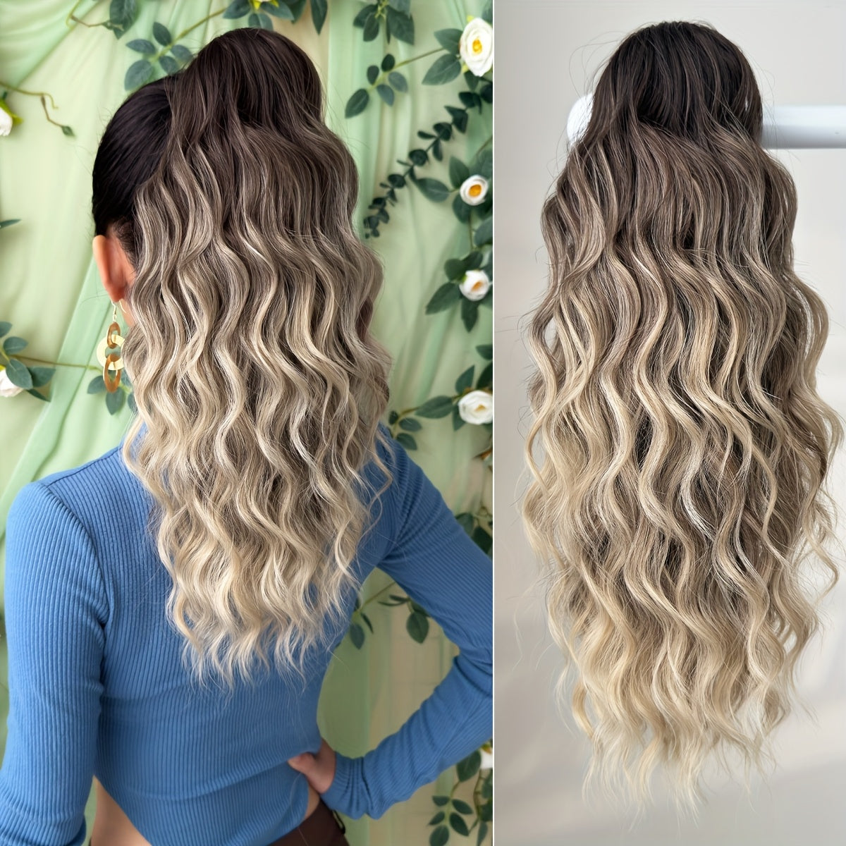 8 Colors Claw Shaped Ponytail Extension Hair Accessory Gradient Wig Multi-Color Wig 45.72 cm Water Ripple Heat-resistant Fiber Synthetic Ponytail Wig,  Women's Daily Use Hair Care Supplies