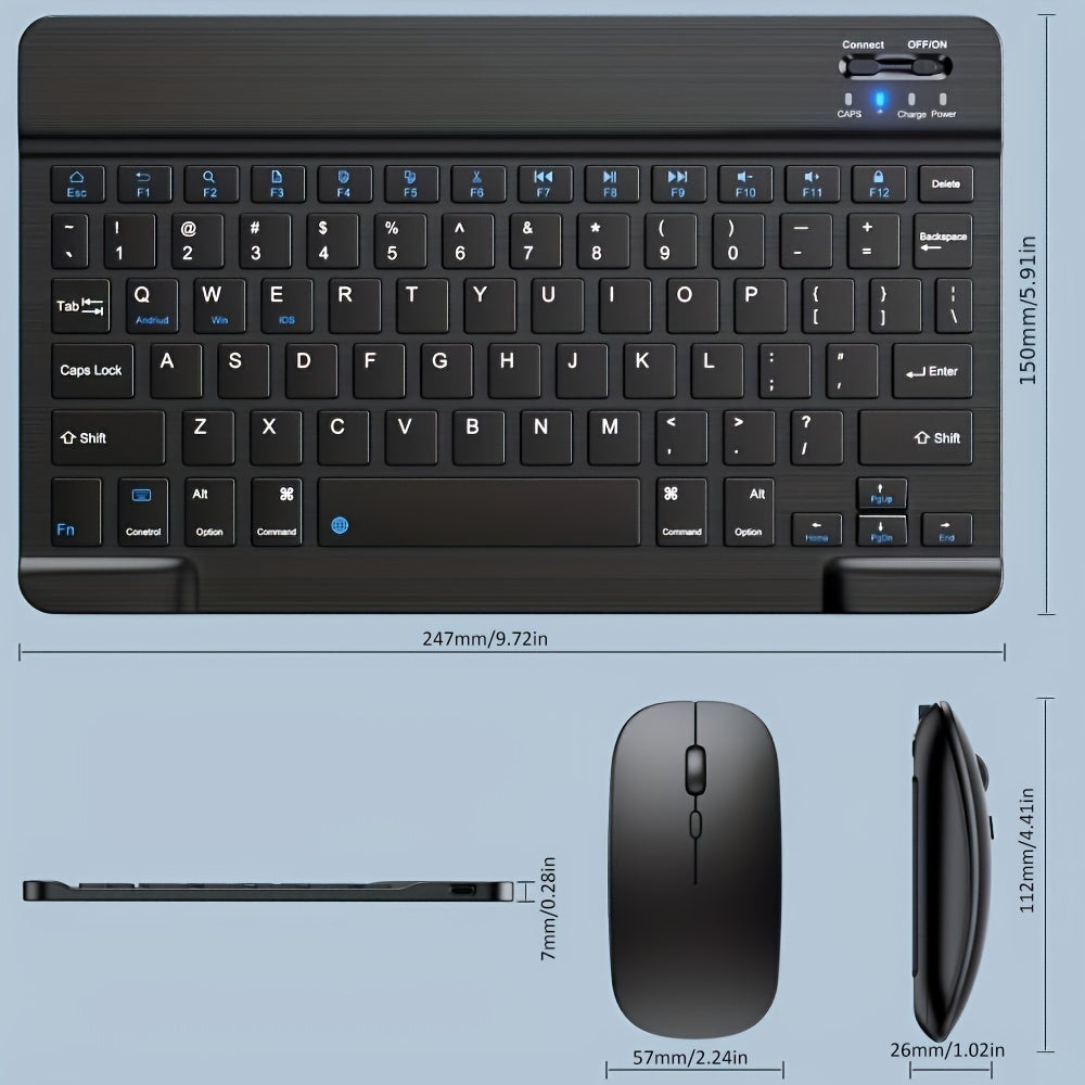 2 PCS Set Wireless Keyboard and Mouse 7 Colors Suitable for Android Tablets and iPads, Mini English Keyboards Home Office Computer Accessories Tools Sets