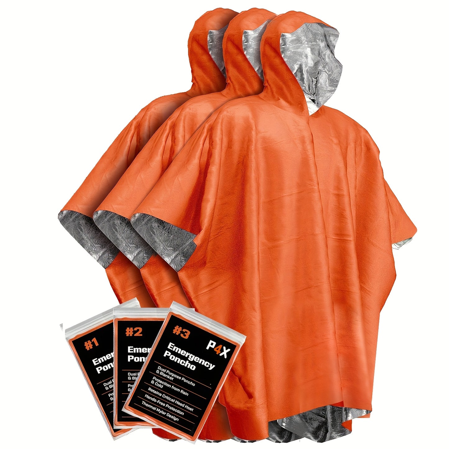 3 PCS Set Emergency Cloak PE Film Reversible Insulating raincoat blanket, insulating emergency blanket, reflective design for enhanced visibility, outdoor camping survival equipment, car survival blanket, essential for travel