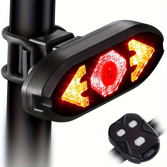 USB Rechargeable LED Bike Tail Light with Left & Right Turn Signals - 5 Modes, Remote Control, Safety Alert Speaker, Red/Yellow Light Beads, ABS+PC Material, Compact Design for Night Riding, Bike Light
