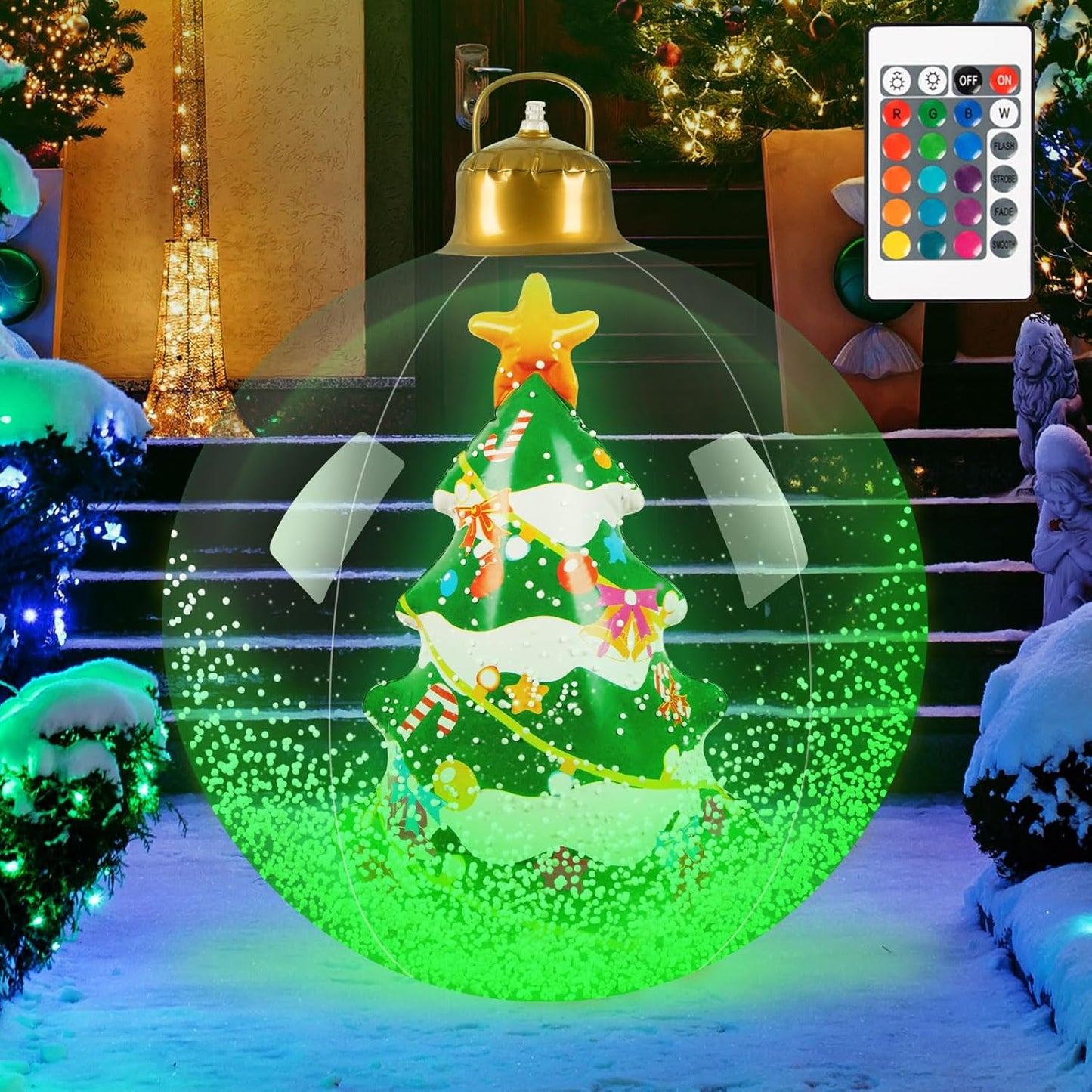 NEW 60.98cm Light Up Christmas Ball Christmas Tree Outdoor Inflatables with LED Light PVC Decorated Ball Xmas Blow Up Ball for Garden Yard Porch Christmas Holiday Decor, Christmas Balloon Arch, Winter Wonderland Decorations,