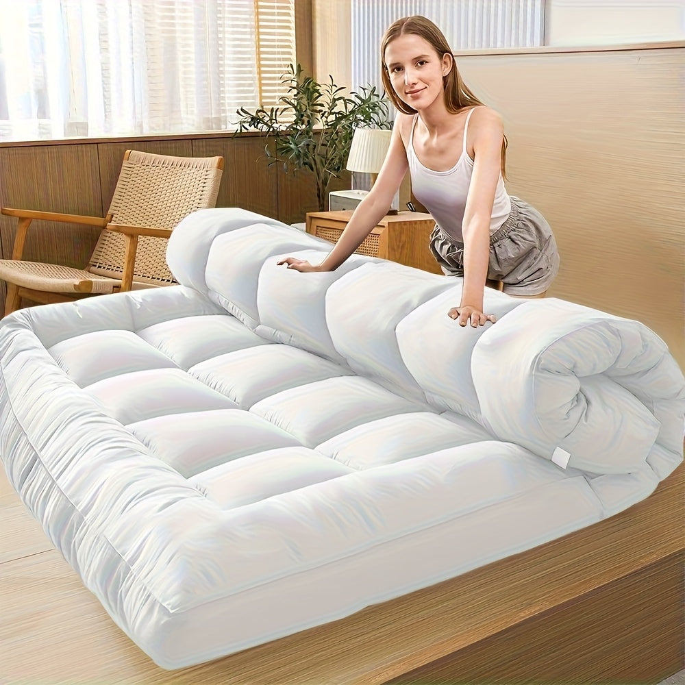 1pc Extra Thick Mattress Topper, Overfilled with 10cm/ 4Inch Microfiber Filling with Deep Pocket, Plush Soft Pillow Top Mattress Topper Anti-Shift & Even Weight Distribution Single/Double/King/Super King All UK Bed Sizes