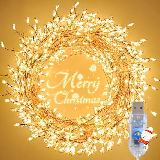 8M Fairy Tale Fairy Light String USB Powered, 200 LED lights Shining Copper Wire Firecracker Light String, 8 Lighting Modes, Suitable for Ceiling, Wreath, Party, Wedding, Christmas Tree Decoration - Warm Colors, Party Decor,