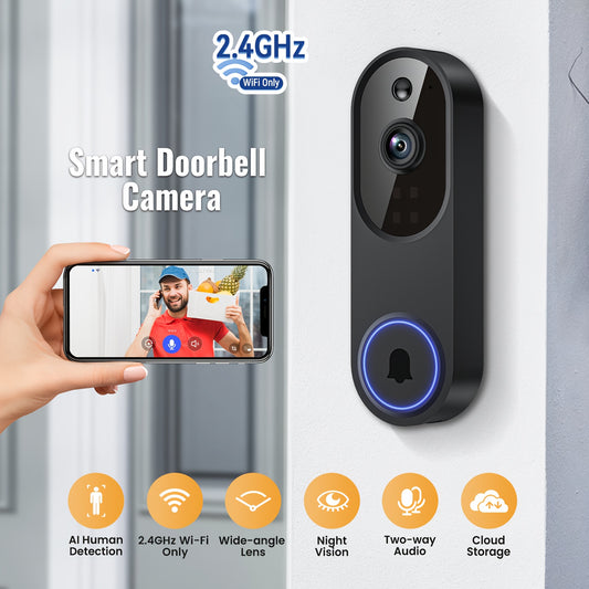 1080P Video Doorbell Camera, Smart Human Detection, Cloud Storage, Chime Included, Live View, 2-Way Audio, IR Night Vision, Battery Powered, Indoor Surveillance Home Office Security Supplies