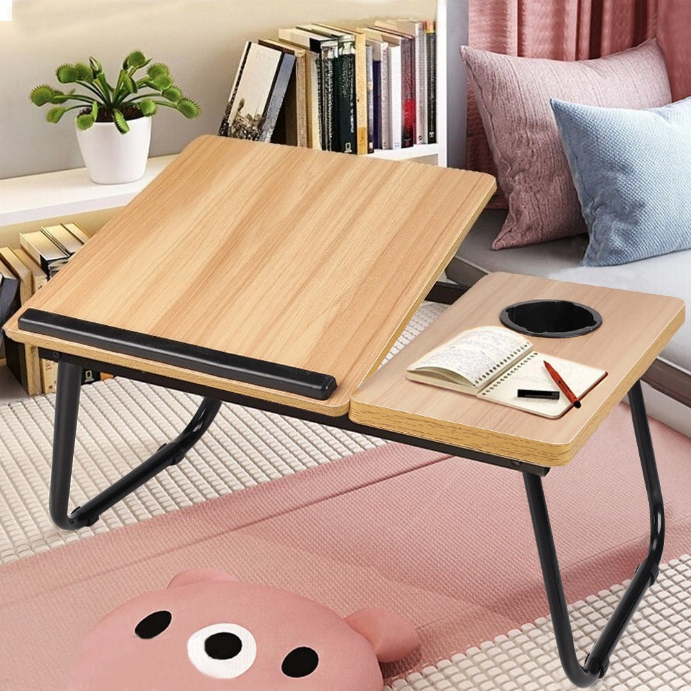 Laptop Desk Laptop Bed Table with Foldable Legs and Cup Slot, Reading Holder Notebook Stand with Adjustable Height Angle, Laptop Bed Tray for Bed Sofa Breakfast Work Study Reading