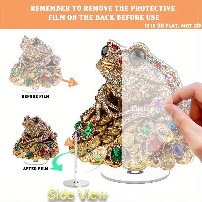NEW Arrivals 2D Flat, 2D Flat Print Rotate Acrylic Ornament Featuring A Mesmerizing Jeweled Frog Atop Gleaming Golden Coins Ideal for Elevating Your Home Decor Gifting for Special Occasions Or Unique Celebrations
