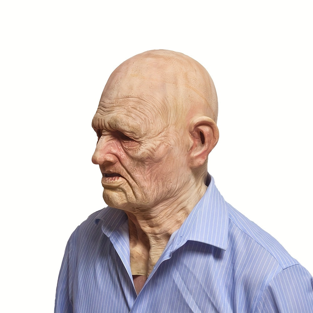 Realistic Male Latex Mask with Wrinkles & Bald Head - Lifelike Old for Man Costume for Male Actors, Dad, Grandpa, One Size Fits Most Adults - Easy to Apply & Remove, Funny Masks For Halloween, Funny Halloween Masks, Adult Hal