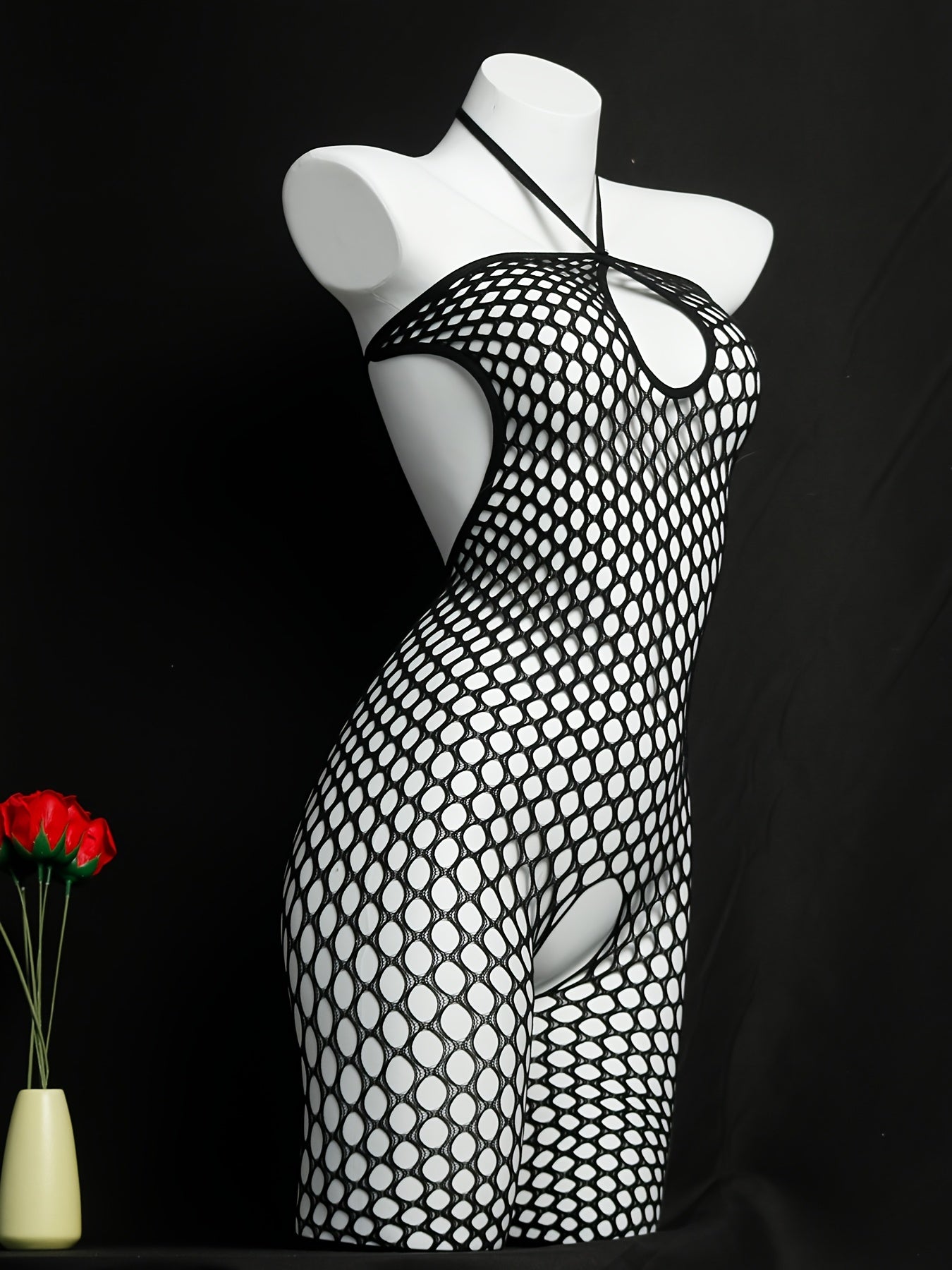 Chic One-Size Black and White Polka Dot Fishnet Swimsuit Sexy High Elasticity