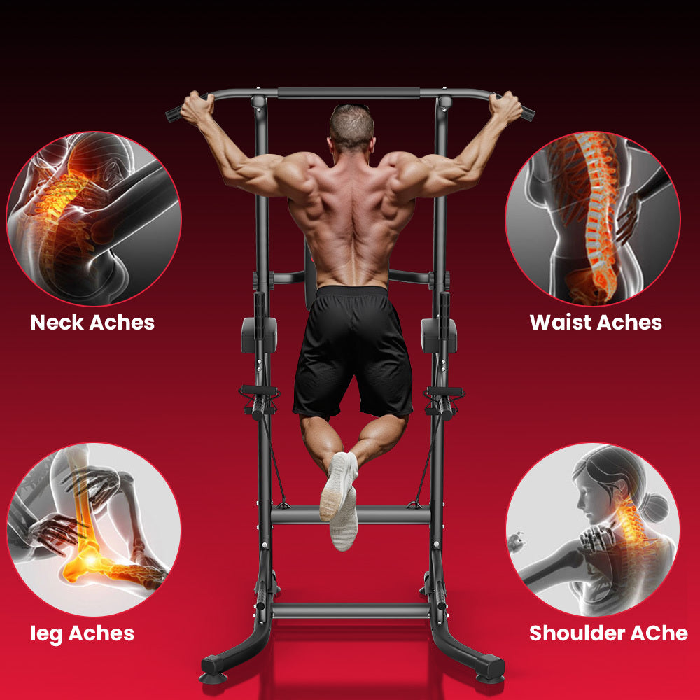 Home Gym Power Tower Pull-Up & Dip Station for Home Gym - Adjustable Height Range, 330LBS Capacity with Anti-Slip Suction Cups H-Steel Base Power Rack Women Men Sports Supplies