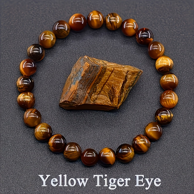 2 PCS  Set of Natural Tiger's Eye Stone Bracelet And Round Tiger's Eye Stone Necklace, Adjustable - Lucky Bracelet - Attract Wealth, Harvest And Prosperity - Suitable for Casual Wear And Special Occasions Jewelry Accessories