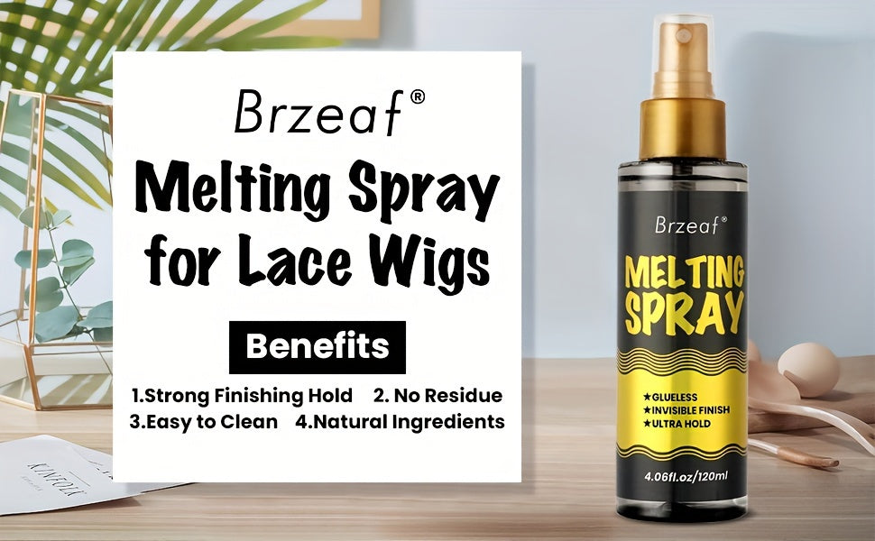 120ml Lace Melting Spray And Holding Spray, Extreme Hold Melting Spray For Lace Wigs, Glueless, Strong Natural Finishing Hold, Dries Quickly, Wig Melting Spray & Hair Adhesive For Wigs