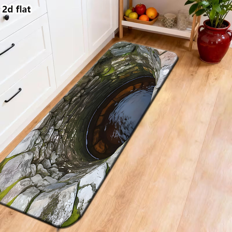 Optical Visual Illusion Infinite Abyss Manhole Cover Doormat - High-definition Marble Pattern Non-slip Mat, Machine-washable with Rubber Backing. Suitable for Indoor/outdoor Foyers, Entrances, RVS, and Camping Scenes. Enhance