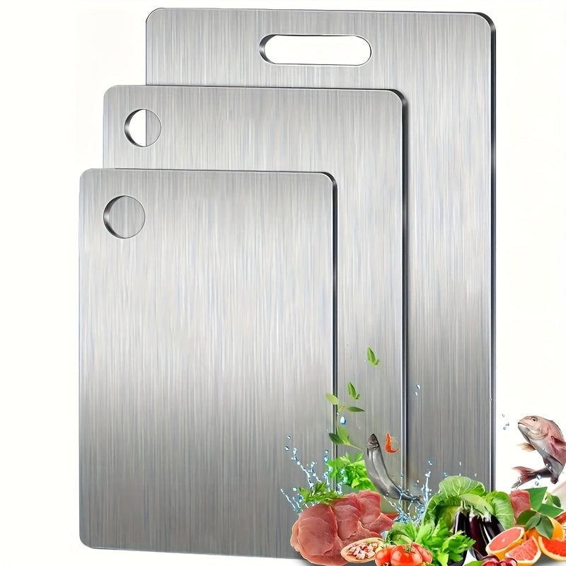 3 PCS Set High-Quality Stainless Steel Cutting Board | Double-Sided, Food-Safe, Stylish Trim, Perfect for Home Kitchen & Commercial Catering, Polished Surface End