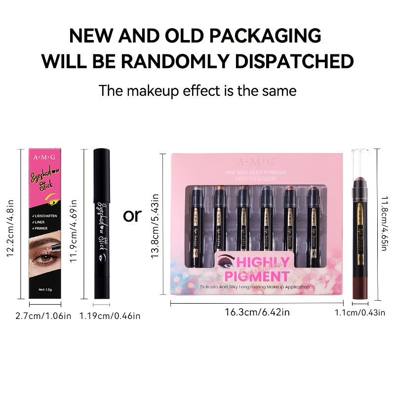 Full Set 6-Color Multifunctional Eyeshadow Pencil Set | Waterproof Metallic and Matte Eyeshadow Sticks, Multicolor Highlight Eyeliner, Long-Lasting High Glitter and Neutral Brown Eyeshadow Crayons, Ideal for Christmas, Annive