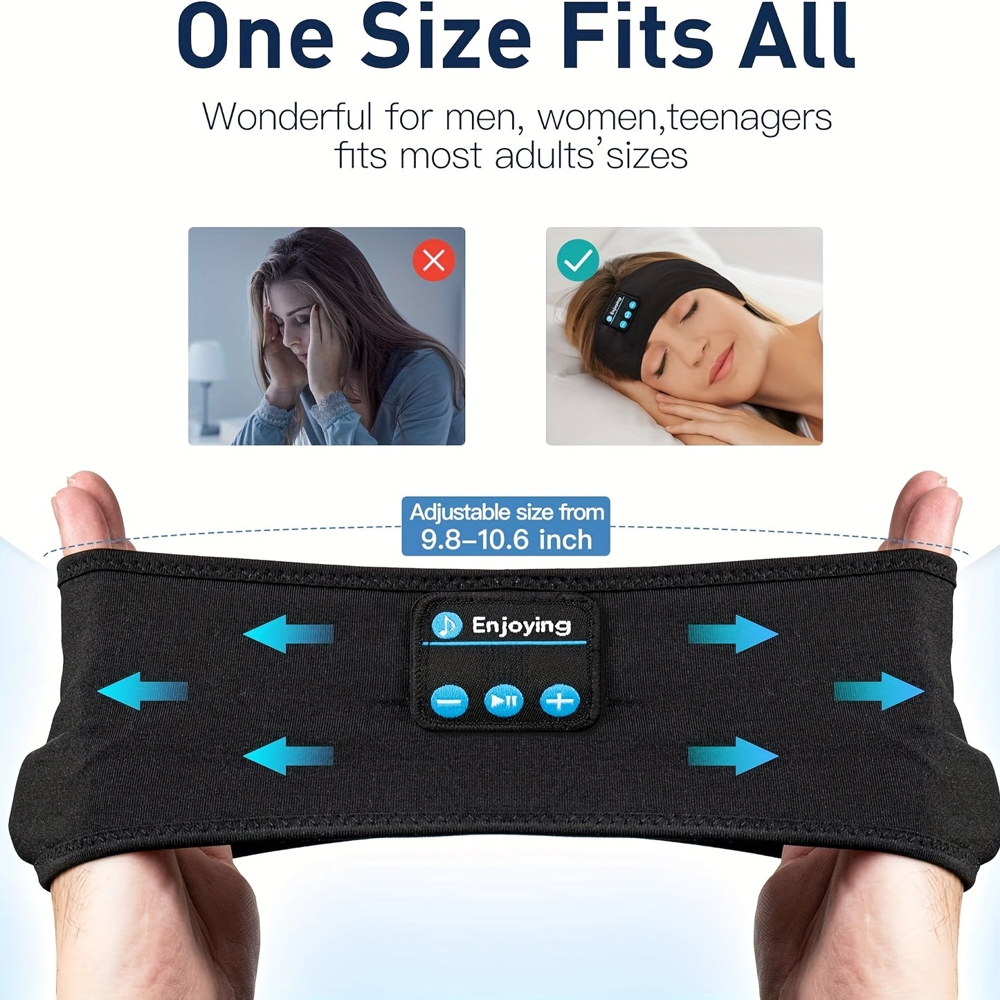 Sports Headband Home Sleep Headphones Yoga Headband Outdoor Fitness Call Headphones – Soft, Elastic, Comfortable 3-In-1 Wireless Music Eye Mask, Suitable for Side Sleepers, Noise Isolation, Volume Control, USB Charging, Id