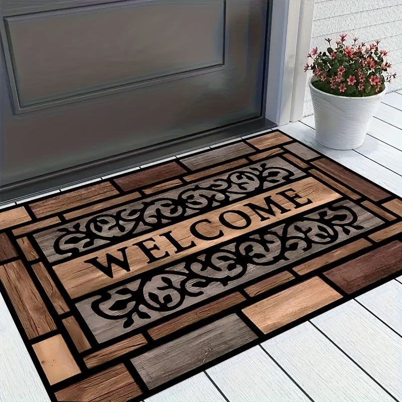 NEW 3 Size Heavy-Duty Rectangular Welcome Doormat | Machine Washable Polyester Mat with Welcome Text, Ideal for Front Door, Back Door, Patio, Garden - Durable PVC Backing,