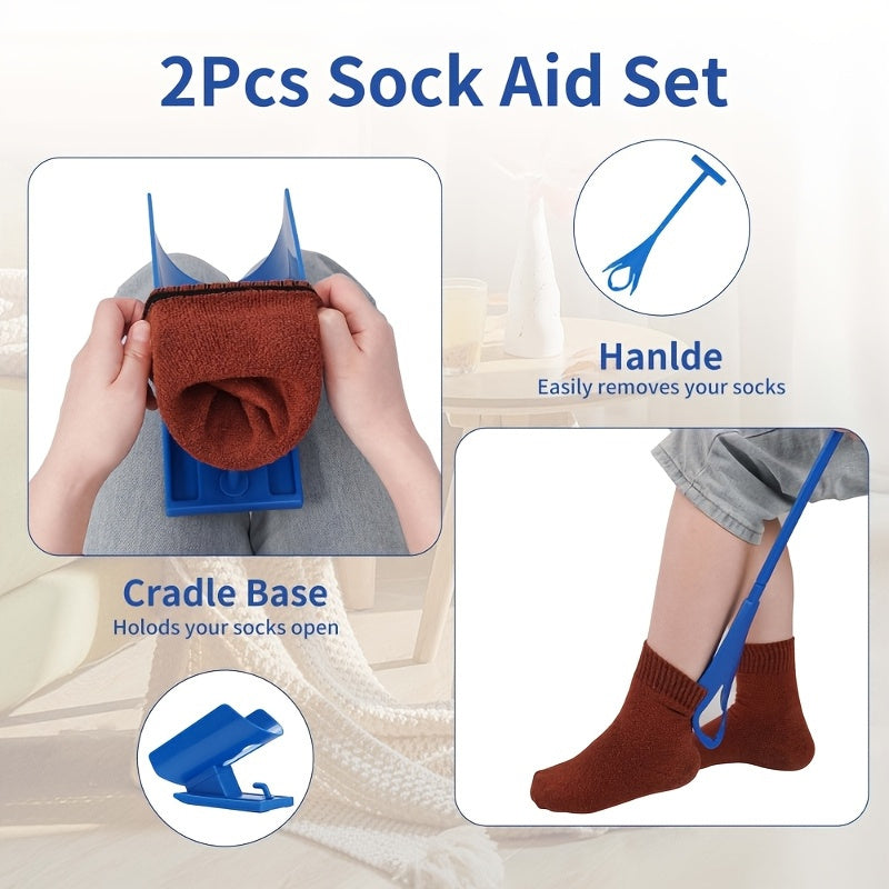 Easy-grip Blue Plastic Sock Aid with Support Base - Ideal for Seniors, Pregnant Women, and Individuals with Disabilities - The Perfect Gift Health Care Accessories