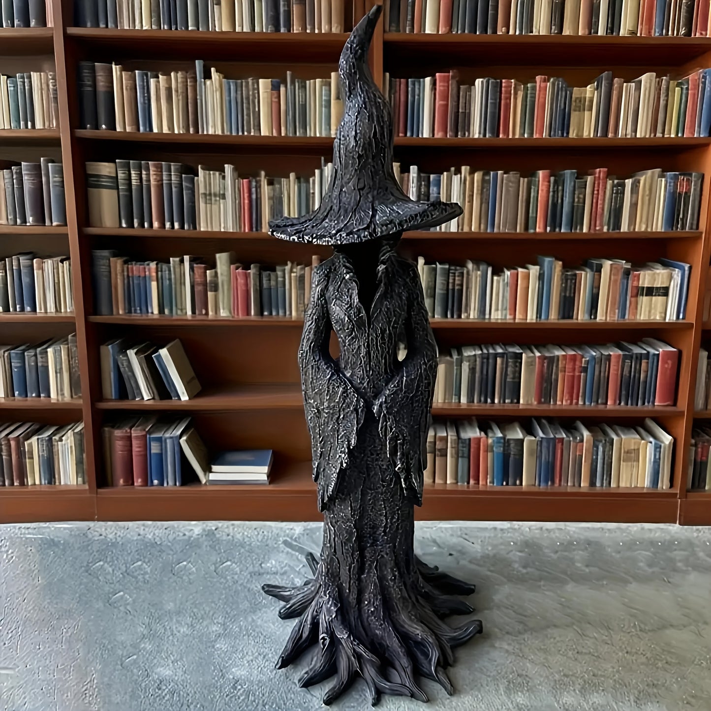 Large Gothic Witch Statue - Hand-Painted Resin with Black Hat & Cauldron, Indoor/Outdoor Spooky Home Party Decoration, Year-Round Collectible Gift