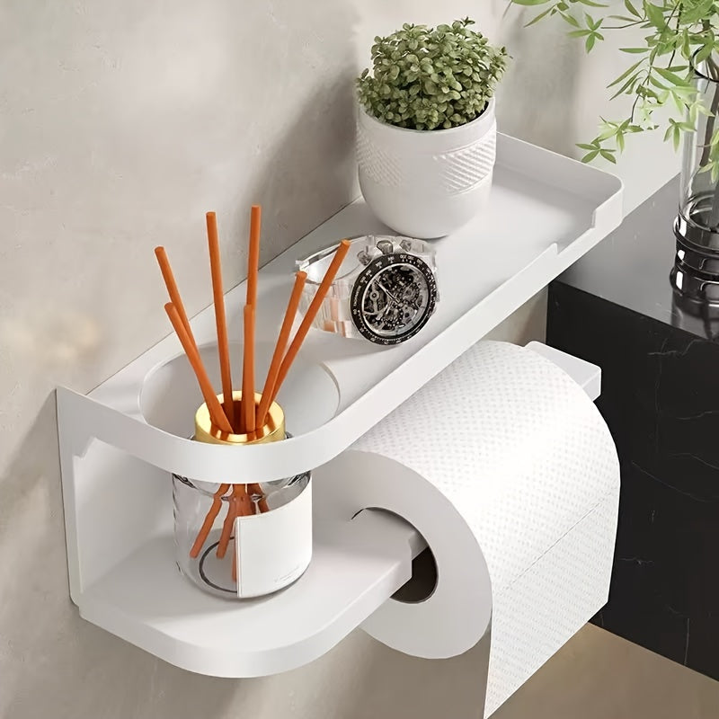 Modern & Wall-Mounted Toilet Paper Holder with Storage Shelf & Drawer - Space-Saving Bathroom Organizer with Knob, Multi-Tier Shelving System, Space-Saving Design for Home & Hotel Bathrooms, Toilet Paper Dispenser & (No Space