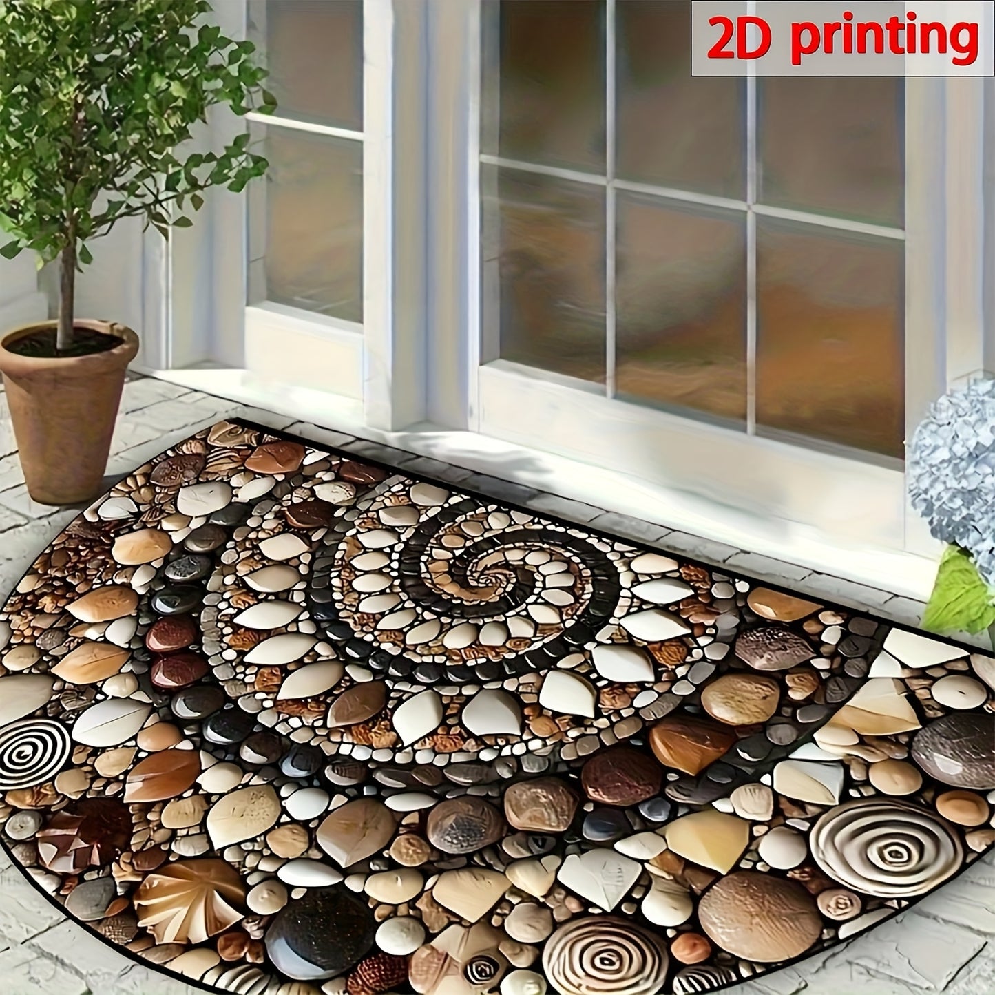 Welcome Mat Featuring Vibrant 2D Pebbles And Seashells - Slip-Resistant And to Maintain, This Semi-Circular Mat Is Ideal for Both Indoor And Outdoor Settings. It'S Perfect for Enhancing The Decor of Your Entryway, Kitchen, Ba
