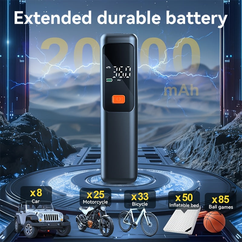 Portable Wireless Air Pump, Air Compressor 150 PSI Tire Inflator | Equipped with Digital LCD Display, USB Fast Charging, Auto Shutoff Safety Protection, LED Light, Compact Design, Rechargeable Lithium Battery, Ideal for Cars,