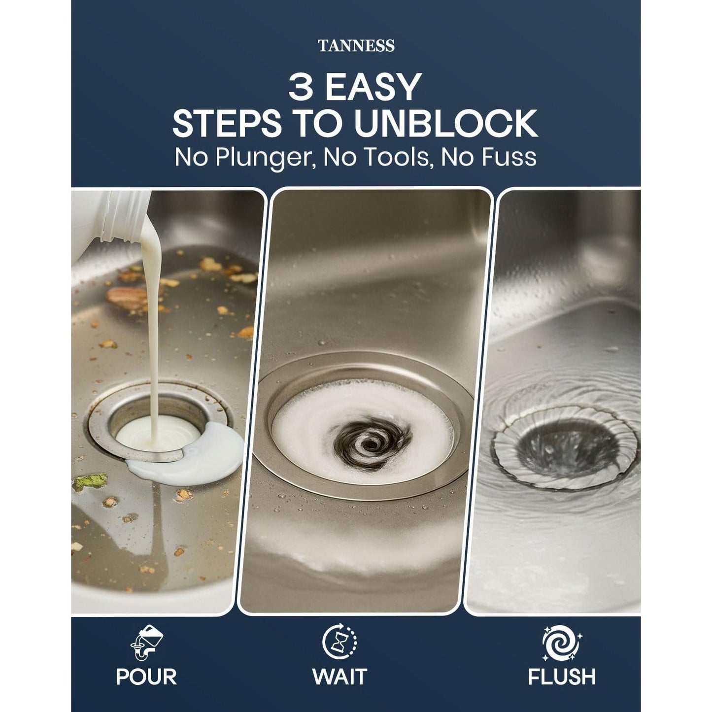 5 Liters Drain Un-Blocker - Heavy Duty Sink & Drain Cleaner for Plug Holes, Toilets, Showers & Pipes - Powerful Toilet & Sink Un-Blocker for Home, Office, Garage & Shops - Cleaning Supplies