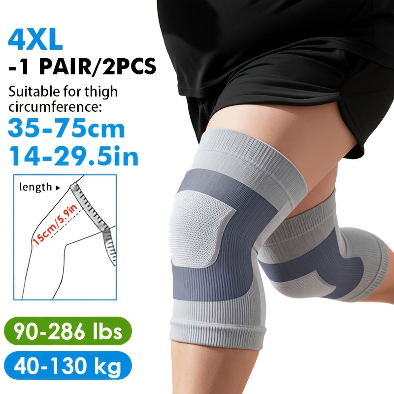 2 PCS Set 4XL (130Kg- 286lbs) Ultra Thin Extra Large High Elasticity Knitted Compression Knee Braces, Breathable& Comfortable Plus Size Knee Sleeves, Oversized Knee Support for Men & Women, Blue/ Yellow Suitable for Weight Up