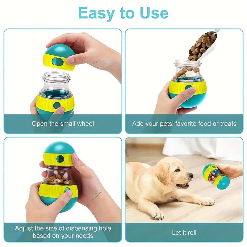 Interactive Treat Dispenser Toy for Cats And Dogs - Features a Rotating Swing Design, Suitable for All Breeds As a Slow Feeder, Made of Blue And Yellow Plastic, Promoting Fun And Healthy Eating for Pets, Without Battery