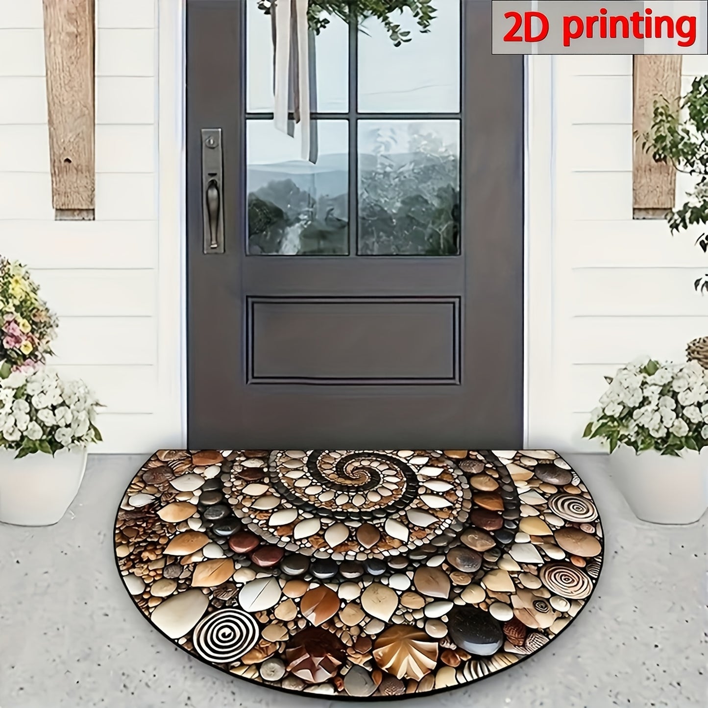 Welcome Mat Featuring Vibrant 2D Pebbles And Seashells - Slip-Resistant And to Maintain, This Semi-Circular Mat Is Ideal for Both Indoor And Outdoor Settings. It'S Perfect for Enhancing The Decor of Your Entryway, Kitchen, Ba