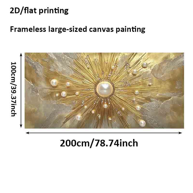 1pc Large Modern Golden Pearl Sunburst Wall Art - Frameless HD Canvas Poster 39.37"x78.74" (100x200cm) Golden Burst Painting for Living Room, - Luxury Contemporary Holiday Gift Suitable for Christmas, Halloween
