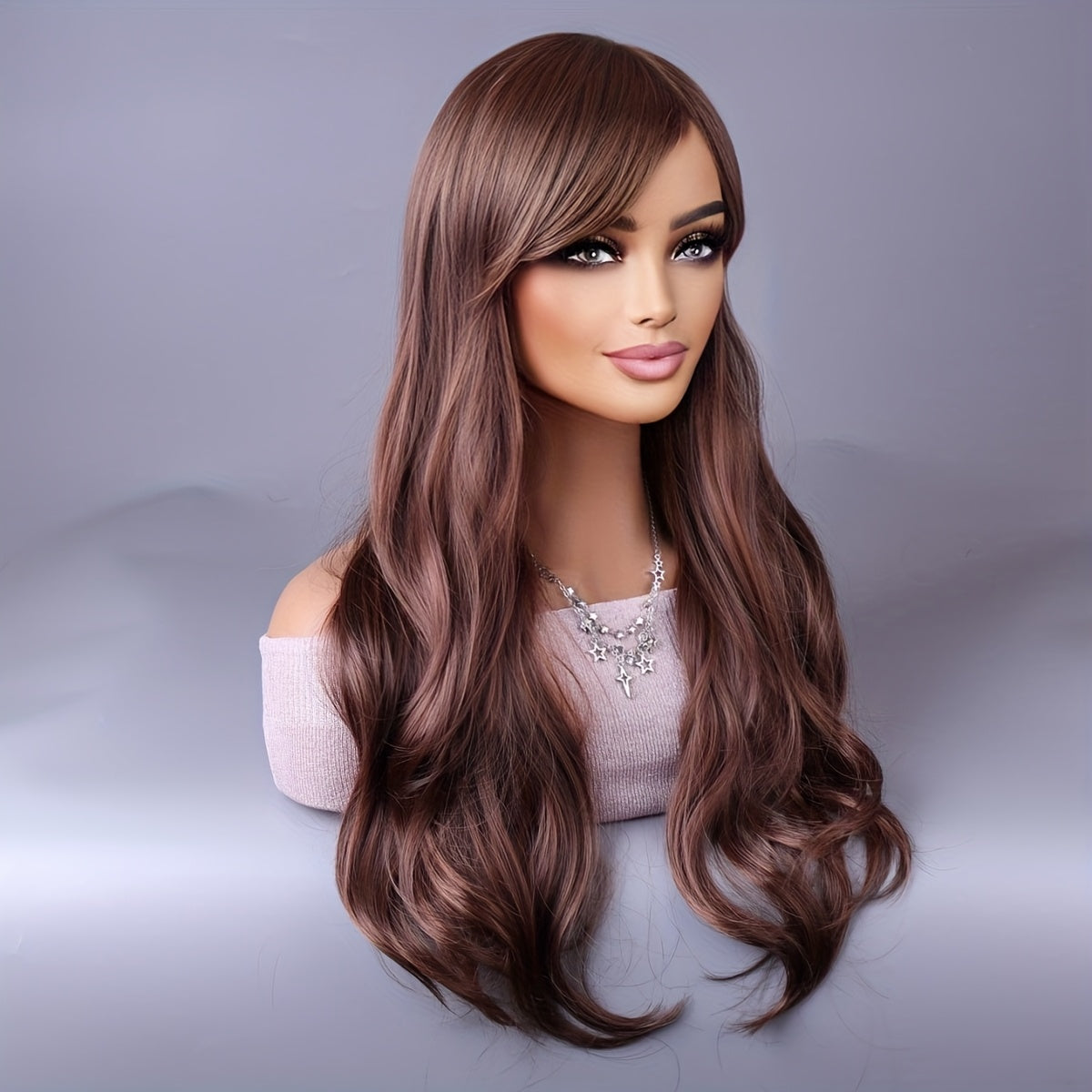 26-Inch Fluffy Wavy Hair with a Light Yellow Fringe, Suitable for Both Daily Commuting And Cosplay Styles Women Hair Care Supplies