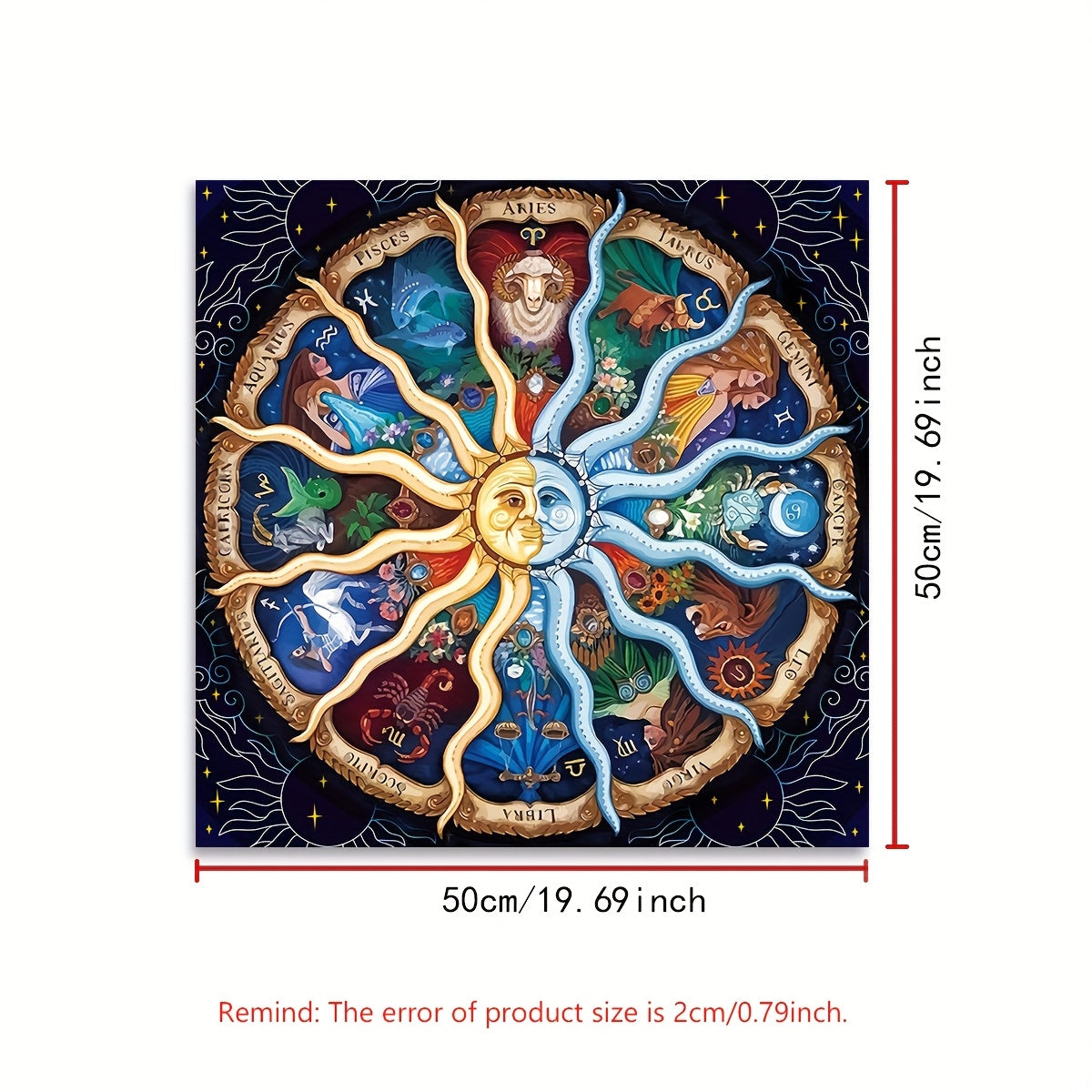 1 Sun and Moon Altar Cloth Tarot Card Tablecloth for Parties, Games, and Events, Vibrant 12 Zodiac Signs Astrology Symbol Design, Divination Tools, Witchy Home Decor