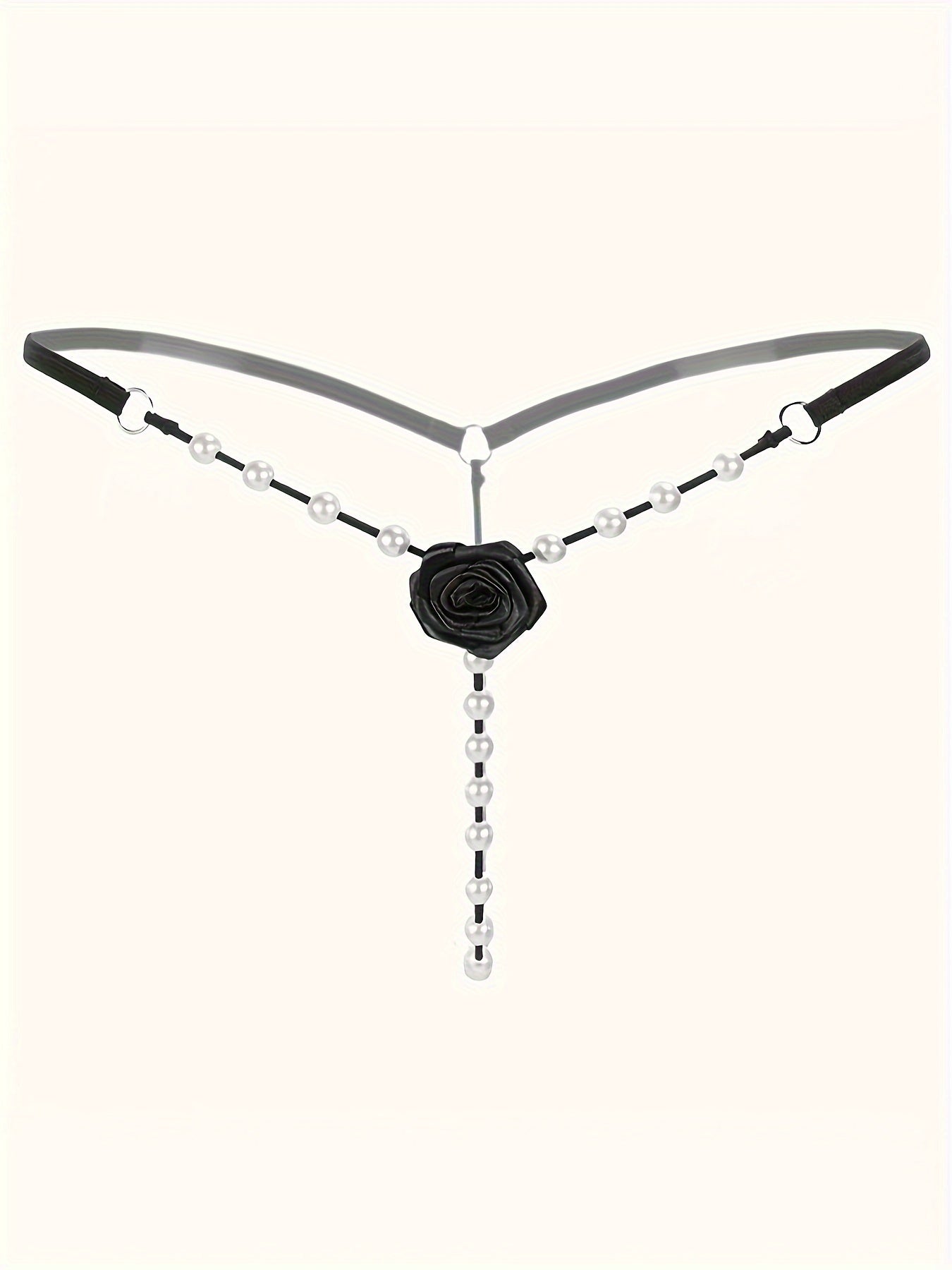 9 PCS Set Women's Adjustable Sexy Thongs with Embroidered Hollow-Out Design, Pearl-Embellished Crotchless Panties - Black, Lace Trim, Comfort Fit for Intimate Wear, Intimate Apparel | Sexy Thong Design | Adjustable Strap