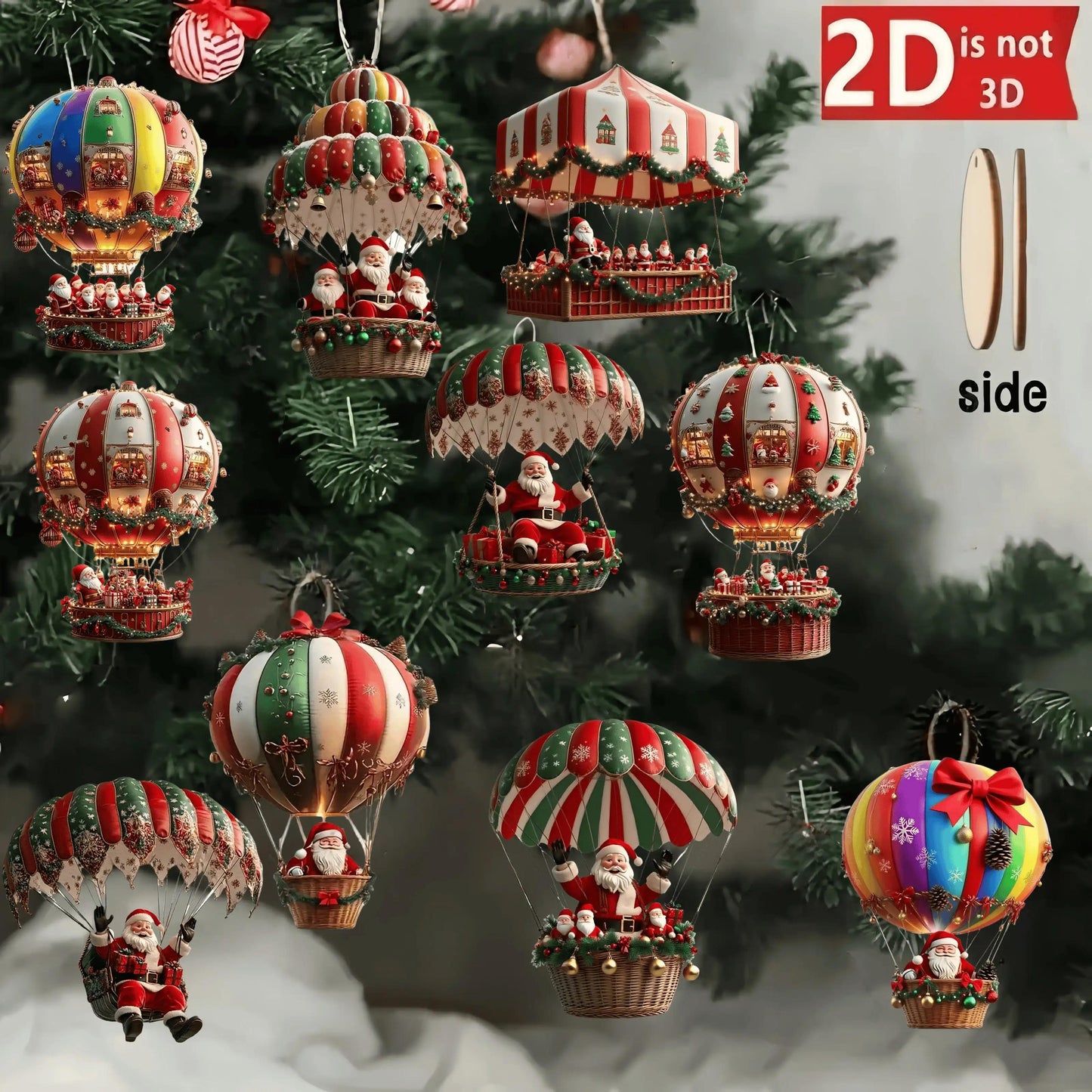 2D Flat, 10pcs 2D Santa Claus Parachute Series Handmade Wooden Hanging Christmas Ornaments|Perfect Holiday Gift|Home & Garden Decoration|Christmas Tree Ornaments|Santa Decoration|Claus Ornaments|Christmas Decorations|Tree Han