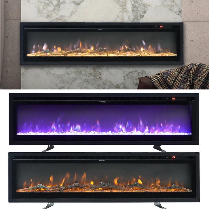 Electric Fire Wall Mounted/Recessed/Freestanding Electric Fireplace with Remote Control, 12 Colors Flame Effect Media Wall Fireplace, Crystal & Log Set,1800W 40/50/60 Inch
