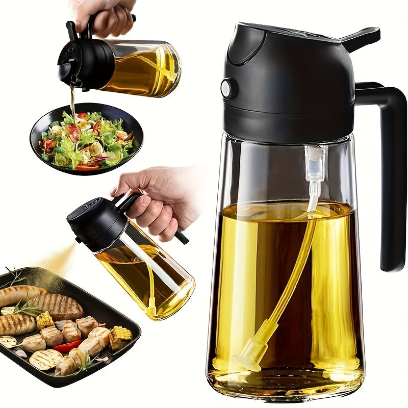2 in 1 470ml Leak-Proof Dual Oil Dispenser Bottle, Made of Plastic with a Dual-squeeze Cap, Ideal for Cooking, Frying, Salad Dressings, Grilling, Air Frying, Outdoor Barbecues, and Home Kitchen Use. Easy to Clean and Durable