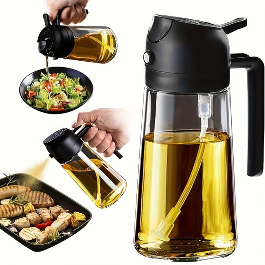 2 in 1 470ml Leak-Proof Dual Oil Dispenser Bottle, Made of Plastic with a Dual-squeeze Cap, Ideal for Cooking, Frying, Salad Dressings, Grilling, Air Frying, Outdoor Barbecues, and Home Kitchen Use. Easy to Clean and Durable