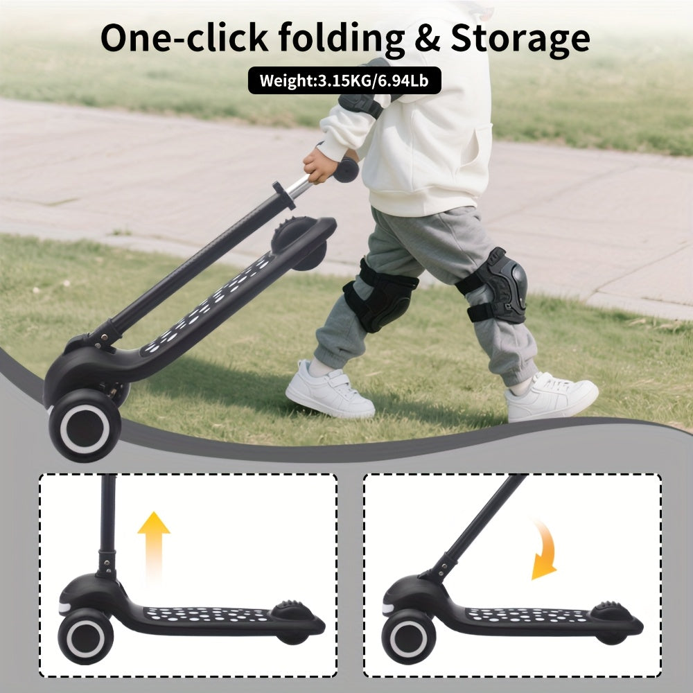 One-Touch Folding Kids scooter with 4-Speed Height Adjustment, Adjustable scooter for toddlers & children, Rear Brake, Heavy-Duty Construction - Ideal Birthday or Christmas gift for Ages 2+ (Blue/Pink/Black) - Space-Saving Fo