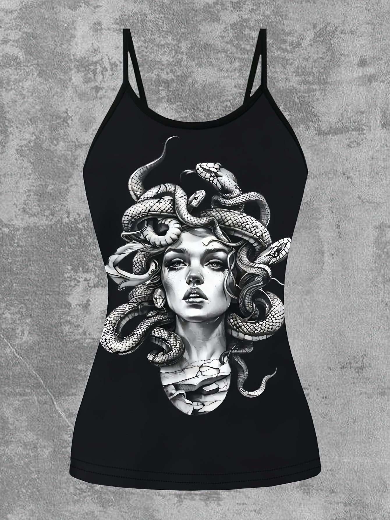 Women's Greek Goddess Medusa Print Sleeveless Dress-like Top - Greek Key & Medusa Design, Black & Green Summer Blouse, Machine Washable Elegant Casual to Party Wear, Backless Tops For Women, Backless Blouse, Festival Tops, Ba