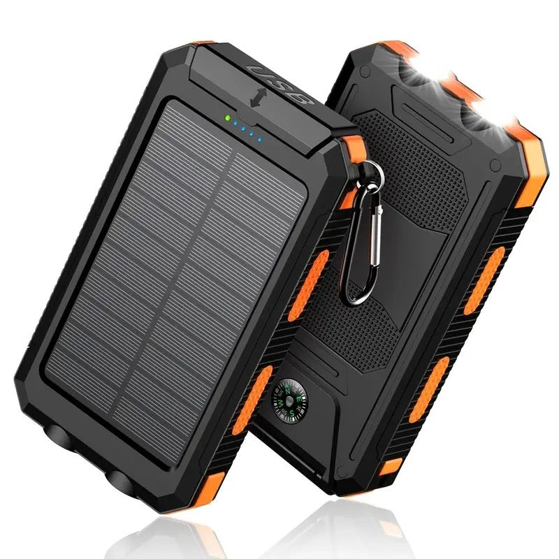 2 PCS Set 20000mAh Portable Emergency Solar Power Bank, Portable Survival Solar Mobile Phone Charger, Camping External Battery Charger for Mobile Phones, 2 USB/ LED Flashlights with Compass for Outdoor Activities