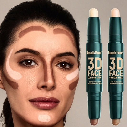 Double Head Contour Stick, Highlights & Contour & Concealer 3D Face Waterproof Long Lasting Makeup with Plant Squalane Women Make-Up Accessories Cosmetic Supplies